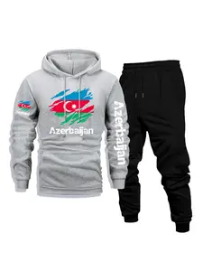 Men's Casual Hoodie, Sweatshirt & Pants Set, Azerbaijan Print - Long Sleeve, Comfortable, Breathable for Daily Wear, Outdoor Activities, Front Kangaroo Pocket, Machine Washable, Fleece Lined 2-Piece Set for Fall & Winter, Perfect as a Surprise Gift