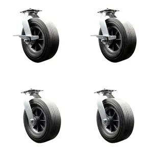 BBQ Smoker Grill Flat Free All Terrain Caster Wheel Set–10 Inch Easy Roll, No Flat, Maintenance Free Solid Rubber Wheel–2 Swivel with Brake and Bolt-On Lock/2 Swivel with Bolt-On Lock – Service Caster