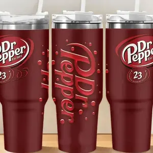 Dr Pepper 40oz Tumbler With Handle & Straw, Insulated Stainless Steel Travel Mug, Red Aesthetic Soda Cup, Large Reusable Drinkware, Coffee & Water Hydration Cup, Gift For Dr Pepper Lovers, Trendy TikTok Tumbler