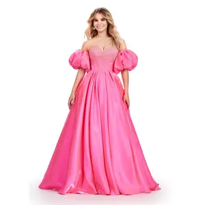 Ashley Lauren 11642 Strapless Satin Ball Gown Detachable Puffed Sleeves
