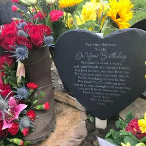 Personalized Engraved Memorial Heart Plaque | Slate Grave Ornament for Remembrance, In Loving Memory, Heavenly Birthday or Anniversary Gift