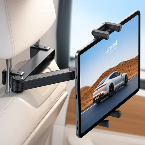 Lamicall 2026 Upgraded Car Headrest Car Phone Holder - Scratch-Safe Pads, Stable Metal Lock, 360° Rotating Extension Arm, Seatback Tablet Mounts & Holders, Auto Interior Accessory, Road Trip Essential, Fits 4.7-13" iPhones, iPad Pro 13"
