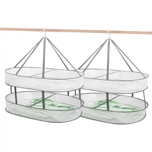 2 Tier Clothes Drying Rack Foldable, 31.5" Mesh Clothes Hanging Dryer, Space Saving Sweater Drying Rack, Laundry Rack,with Internal Fixation, for Clothes, Towels, Underwear, Indoor, Outdoor (2 Pcs)