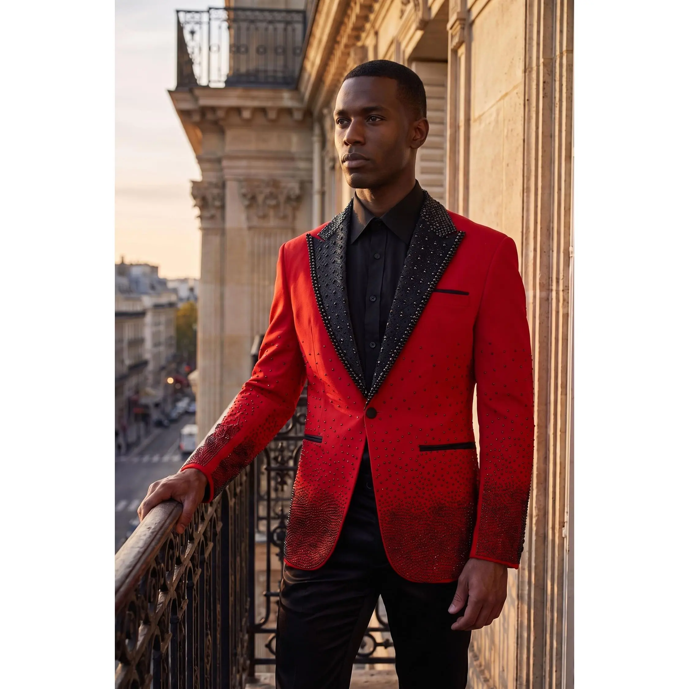 Barabas Noble Exclusive Blazer - Fitted Long Sleeve Rhinestone Accent Lapel Formal Wear for Spring Summer Autumn All Seasons