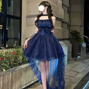 New Korean princess dress in autumn, fashionable, elegant, slim and thin, glittering, sling-tailed dress, short skirt for women Sleeveless Womenswear Formal Clothes