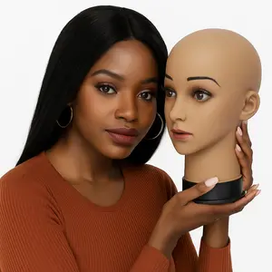 GEX Professional Cosmetology Bald Mannequin Head Brown Female 11 Inches for Wig Making Display with T Pins & Pre Bonded Extensions