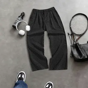 Men’s striped straight-leg casual trousers for spring and autumn; loose, versatile long dress pants suitable for business wear
