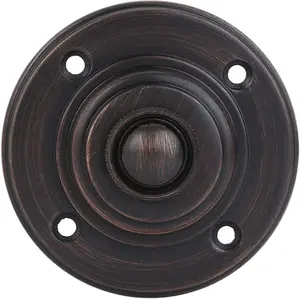 Oil Rubbed Bronze Doorbell Button  2 3/8" x 2 3/8"   Decorative Style Push Button in Brass with Recess Mount  Antique Finish, Wired for Two-Wire Chimes, Weatherproof, DIY Installation