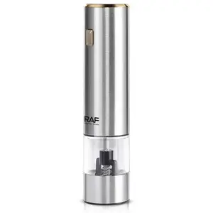 RAF Electric Stainless Steel Pepper Grinder – One-Handed Operation, Adjustable Coarseness, LED Light, Battery Operated – 70ml Capacity, Silver Kitchen Seasoning