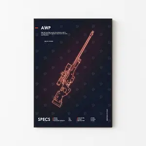 [New Gaming Decor - Sale Up To 40%] [Unframe] AWP Sniper Rifle Patent Print Poster, Precision Weapon Blueprint Wall Art, Military Decor, Industrial Style Home Art, Collector Gift