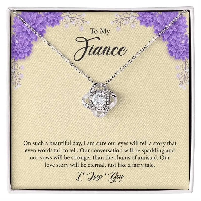 To my Fiancé Necklace, to my Future Wife Gift, Wife to be Gift, CZ Love Knot Pendant Necklace Message Card, Romantic Gift, Engagement Gift