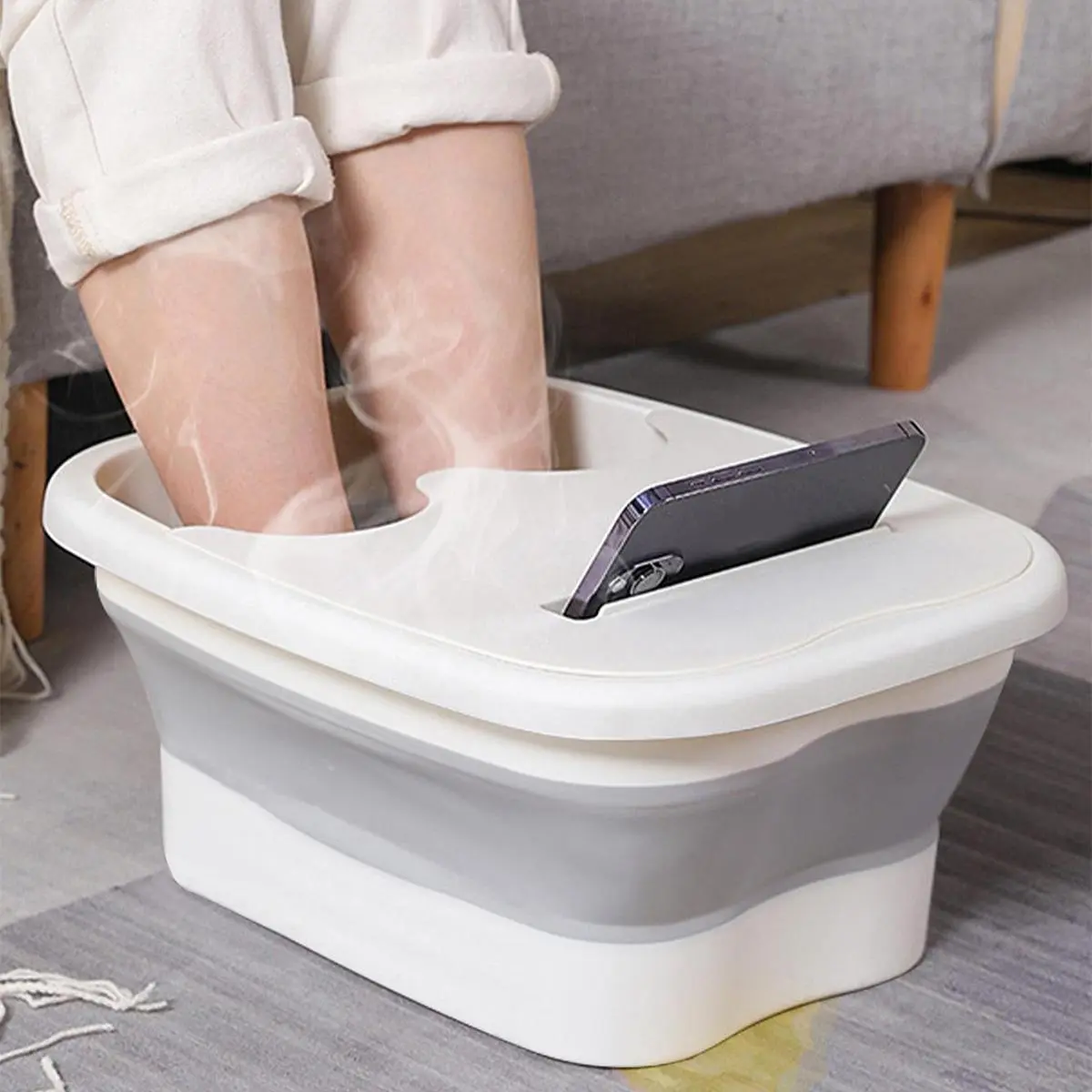 Portable Foot Bath Basin, Collapsible Foot Bath, 1 Count Foldable Massage Foot Bath Tub with Phone Holder, Foot Spa Basin for Home Use, Home Essentials, Mom Birthday Gifts, Home Goods