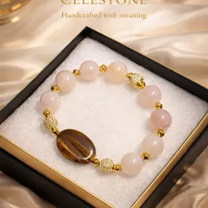 Celestone Rose Quartz & Tiger Eye Centerpiece Bracelet Handcrafted with Meaning for Women