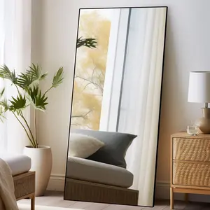 71" x 32" Large Full Length Mirror with Stand, Black Wall Mounting Full  Mirror, Metal Frame Full-Length Tempered Mirror for Living Room, Bedroom