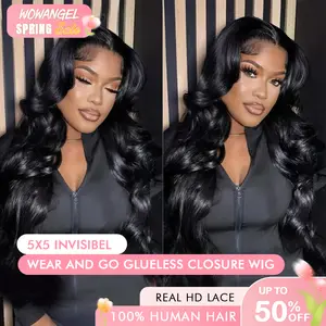 WOWANGEL Wear to Go Glueless 5x5 Skinlike Real HD Lace Closure Wig Straight Hair for Women 100% Human Hair Fast Wear Spring Sale