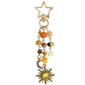 Sun & Moon Design Keychain, Star Key Chain, Beads Gemstone Aesthetic Bag Charms, Women Cute Purse Charms for Handbags