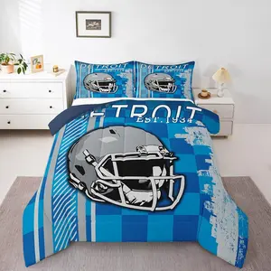 Football City Comforter Set,Football Sports Ball Game Bedding Sets,Rugby Helmet Bed Set,Competitive Games Duvet Insert,(Detroit)