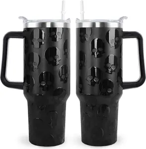 40oz Spooky Skull Tumbler With Handle And Straw,Halloween Gifts For Trick or Treat Birthday Party, Goth Horror Stainless Steel Cup,Cool Coffee Travel Mug