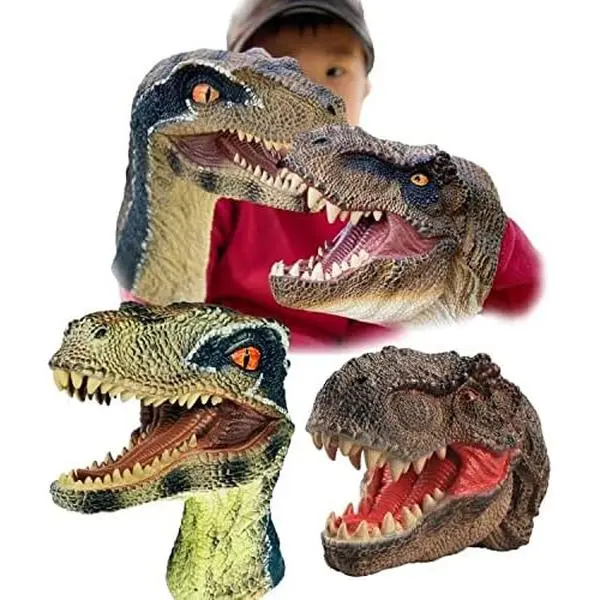 Dinosaur Hand Puppets Tyrannosaurus Rex and Blue Velociraptor Set