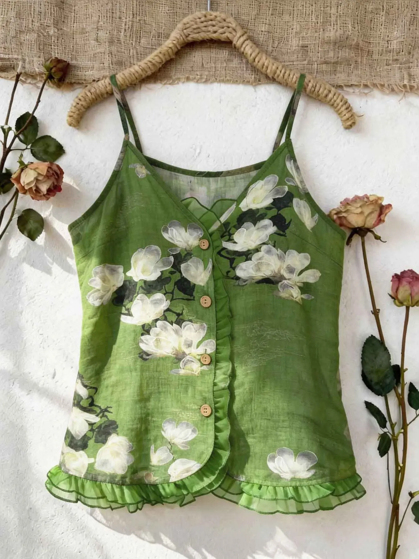 Colorful Print Delicate Thin Summer New Strapless Mesh Patchwork Chic Versatile Front Button Small Cardigan Vest