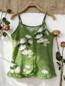 Colorful Print Delicate Thin Summer New Strapless Mesh Patchwork Chic Versatile Front Button Small Cardigan Vest
