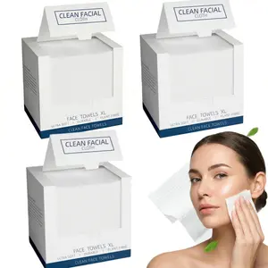 3 Boxes Biodegradable Disposable Face Towels, 50 Count Per Box, Extra Thick Soft Dry Wipes, Gentle Facial Cleansing Towels for Sensitive Skin, Makeup Remover Travel Skin Care Towels