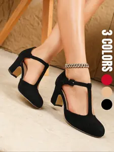 Elegant Women's High Heel Shoes, Comfortable Velvet T-Strap Buckle Design, Artificial Insoles, Rubber Sole, Perfect for Party/wedding/vacation/fashion Gala