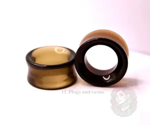 Brown Smoky Glass Tunnel Plugs – Double Flare Eyelet Gauges (Pair), Translucent Brown