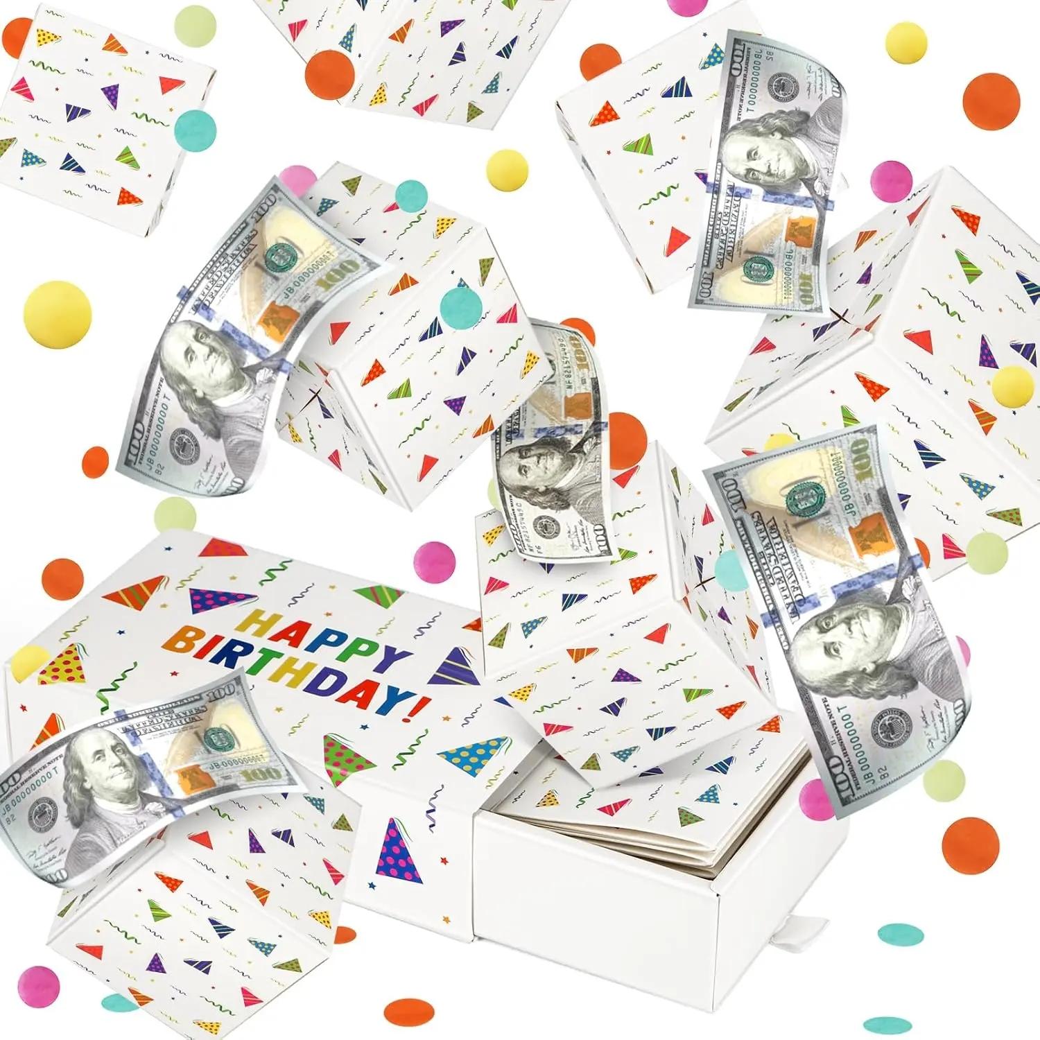 Happy Birthday Surprise Gift Box Explosion for Money - DIY Pop Out Folding Bounce Explosion Gift Box with Confetti - Birthday Money Bank - Cash Gift Idea for Women Men Kids