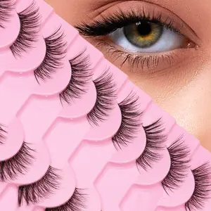 5/2/1 box (10 pairs): natural lengthening DIY clear false eyelashes—natural curl, thin and long outer lashes, soft crisscross lash style for the outer corner of the eyes.