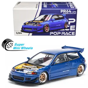 Pop Race 1:64 Pandem Civic EG6 VTEC RHD Blue Metallic with No Hood #174
