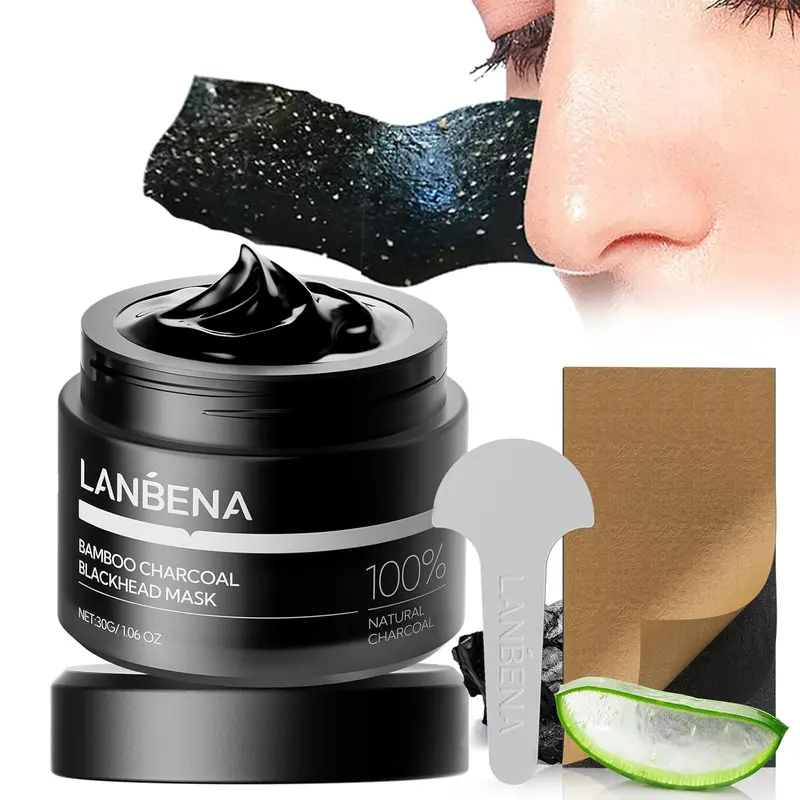 LANBENA Upgraded Bamboo Charcoal Blackhead Remover Mask, 60 Sheet Nose Strips, Peel off Face Mask Pore Whiteheads Cleanser Strawberry Nose Purifying, Deep Cleansing for All Skin Types Skincare