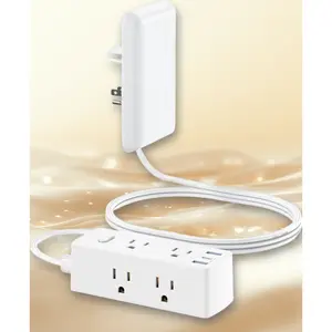 Flat Extension Cord with Outlet Cover Flat Plug Power Strip 6 Outlets 3 USB Ports 2000J Surge Protector 5 FT Cord Hidden Extender for Tight Spaces White