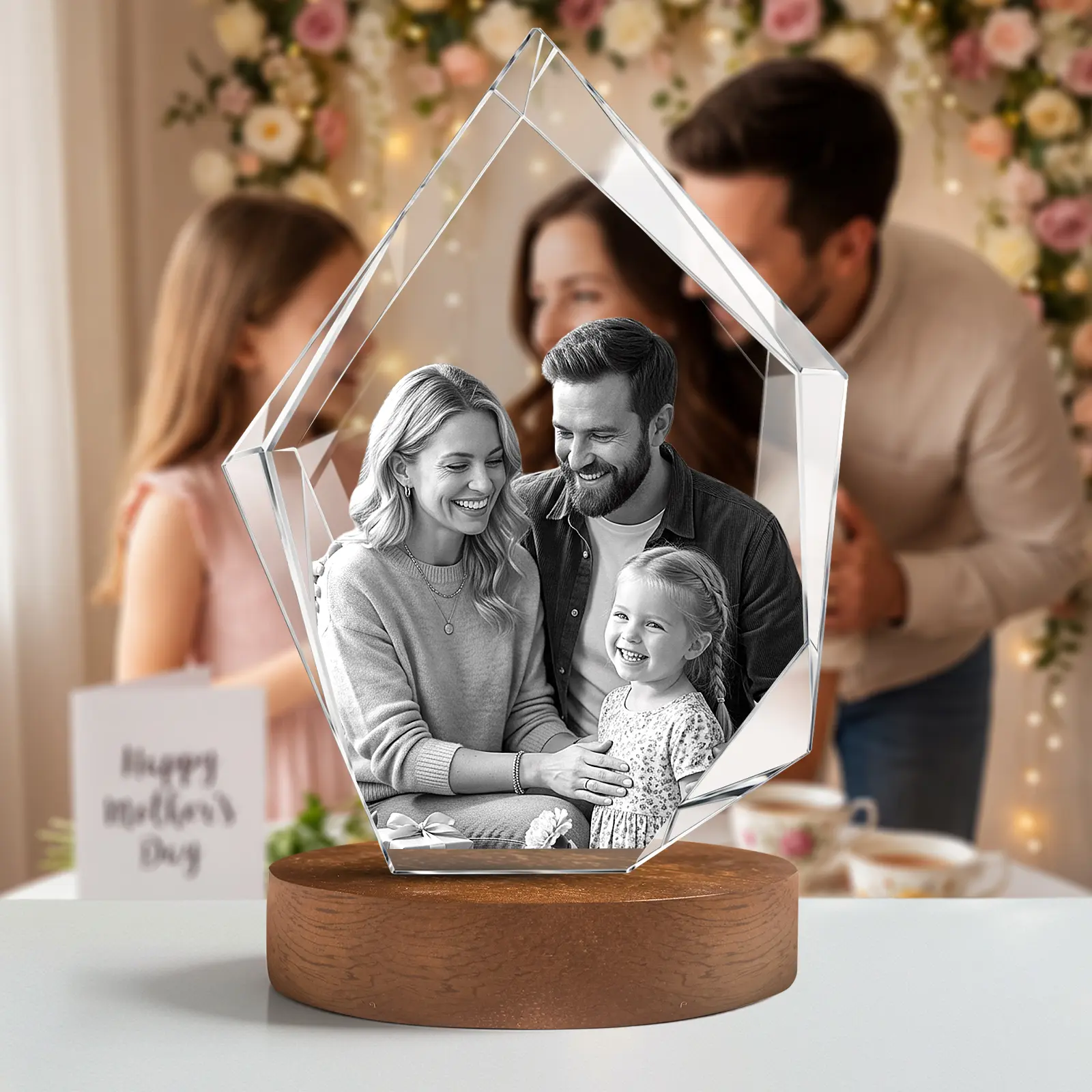Iceberg K9 3D Laser Engraved Custom Photo Crystal Frame, Touch Control Multicolor LED Light Base, Personalized Family & Pet Memory Keepsake Ornament, Sentimental Desktop Home Decor Gift for Mom, Dad, Lovers, Birthday & Anniversary