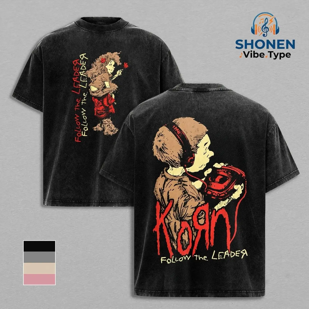 Korn - Follow The Leader Vintage Stone Wash Tee & Hoodie, Oversized Heavyweight Pullover Sweatshirt, Streetwear for Men, 90s Nu Metal Band Merch, Y2K Rock Graphic, Gift For Fan 9DJ