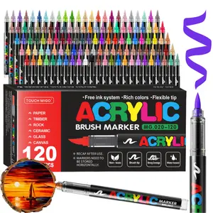 Acrylic Paint Markers Set,Automatic Ink Control Soft Brush Tip Acrylic Paint Pens for Wood Rock Glass Canvas Stone Fabric Glass Metal Ceramic Canvas DIY Crafts Art Supplies,Acrylic Art Kit,Back to School,Halloween,Christmas Gift