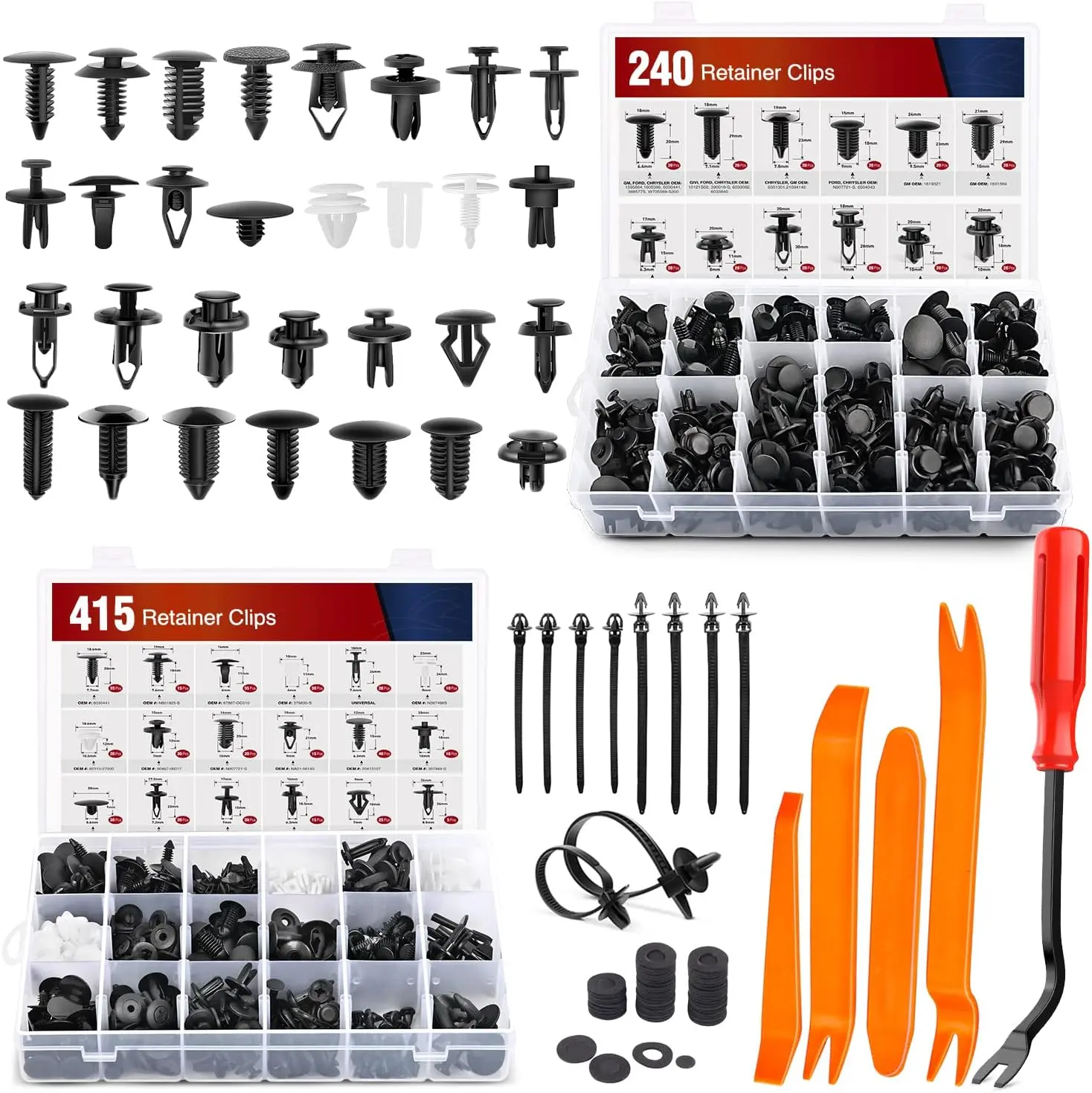 Nilight 700-Piece Universal Fit Nylon Car Push Retainer Clips & Auto Fasteners Assortment, Car Accessory with 30 Types Bumper Fender Rivets, 10pcs Reusable Cable Ties & Easy Removal Tool for Vehicle Interior Repairs, 700 Pieces