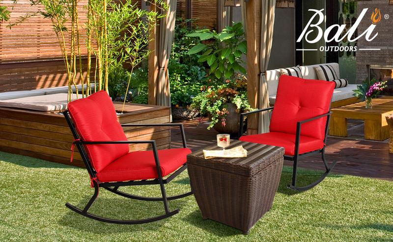 BALI OUTDOORS Patio Rocker Chair Rocking Chairs 2 Piece Modern Outdoor Furniture Red Thick Cushions, Black Steel Frame #springtok