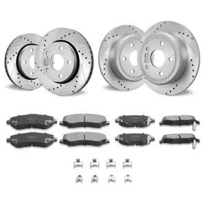 Drilled Slotted Front and Rear Brake Rotors and Pads Kit for 2007-2017 Jeep Wrangler JK JL Unlimited Rubicon Sahara Sport - High-Performance Brake System Replacement with Durable Cast Iron Rotors and Ceramic or Metallic Pads