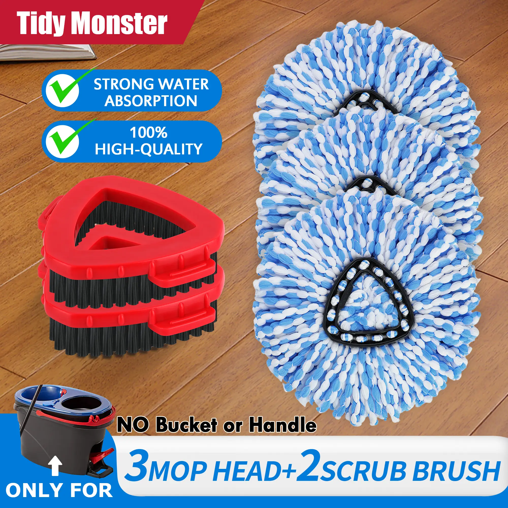 Spin Mop Heads and Scrub Brush Refills Bundles For O-Cedar RinseClean 2 Tank Mop Bucket and Handle NOT Included Suitable Cleaners Pack dealsforyoudays