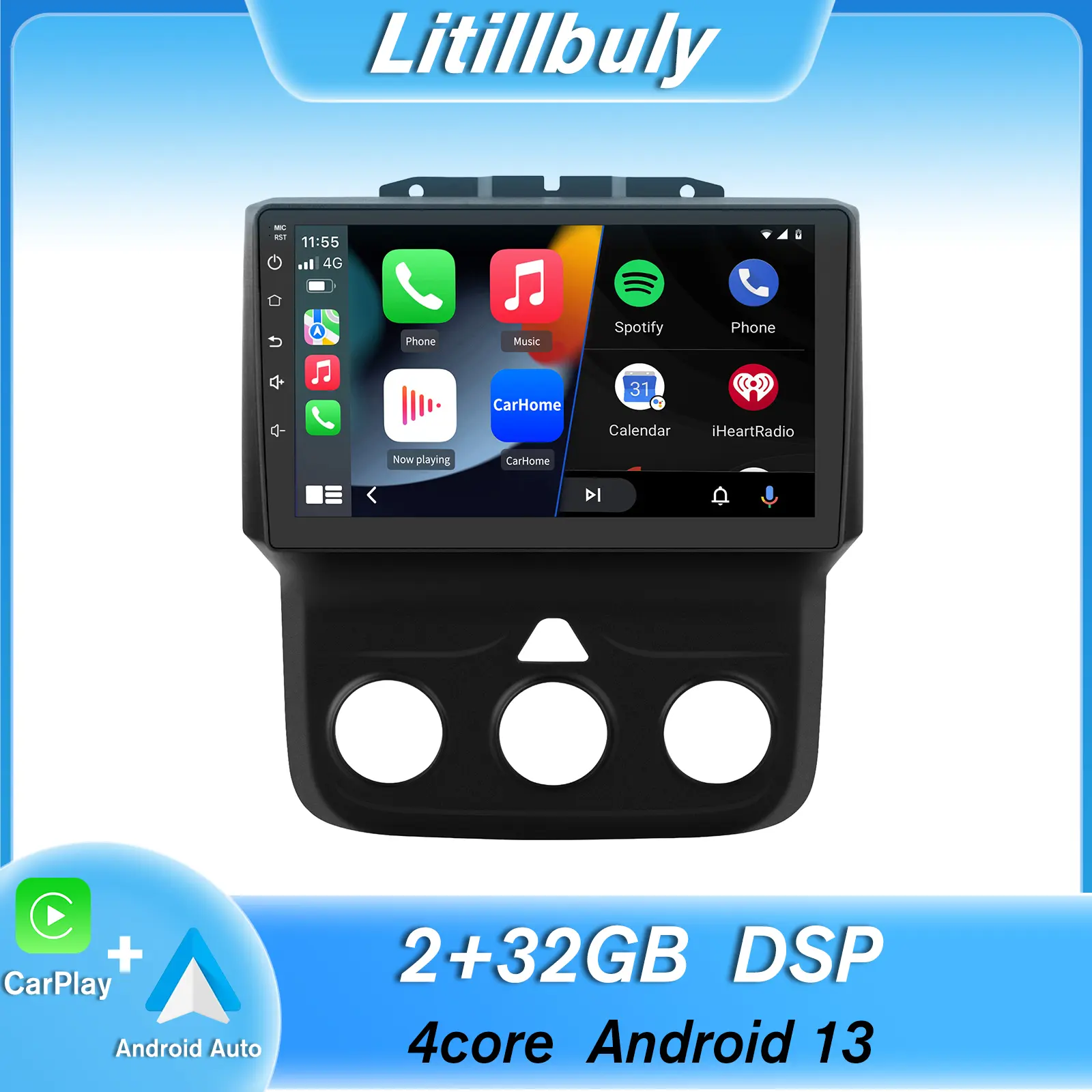 Car Stereo for Dodge Ram 1500 2500 3500 2013-2018(Maunal AC) 9 Inch Touchscreen Radio with Wireless Android Auto&Carplay, Bluetooth WIFI 4G ,GPS Navigation,Steeling Wheel Control