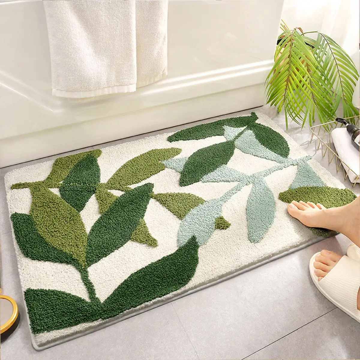 Leaf Pattern Bathroom Mat, Non Slip Soft Bathroom Rug, Bathroom Floor Mat for Home Decor, Room Decor, Bedroom Decor Accessories