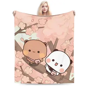 Funny Blanket Bubu And Dudu Panda Flannel Blanket Winter  Soft Throw Blanket for Children Couch Sofa Bed Cover Christmas Present