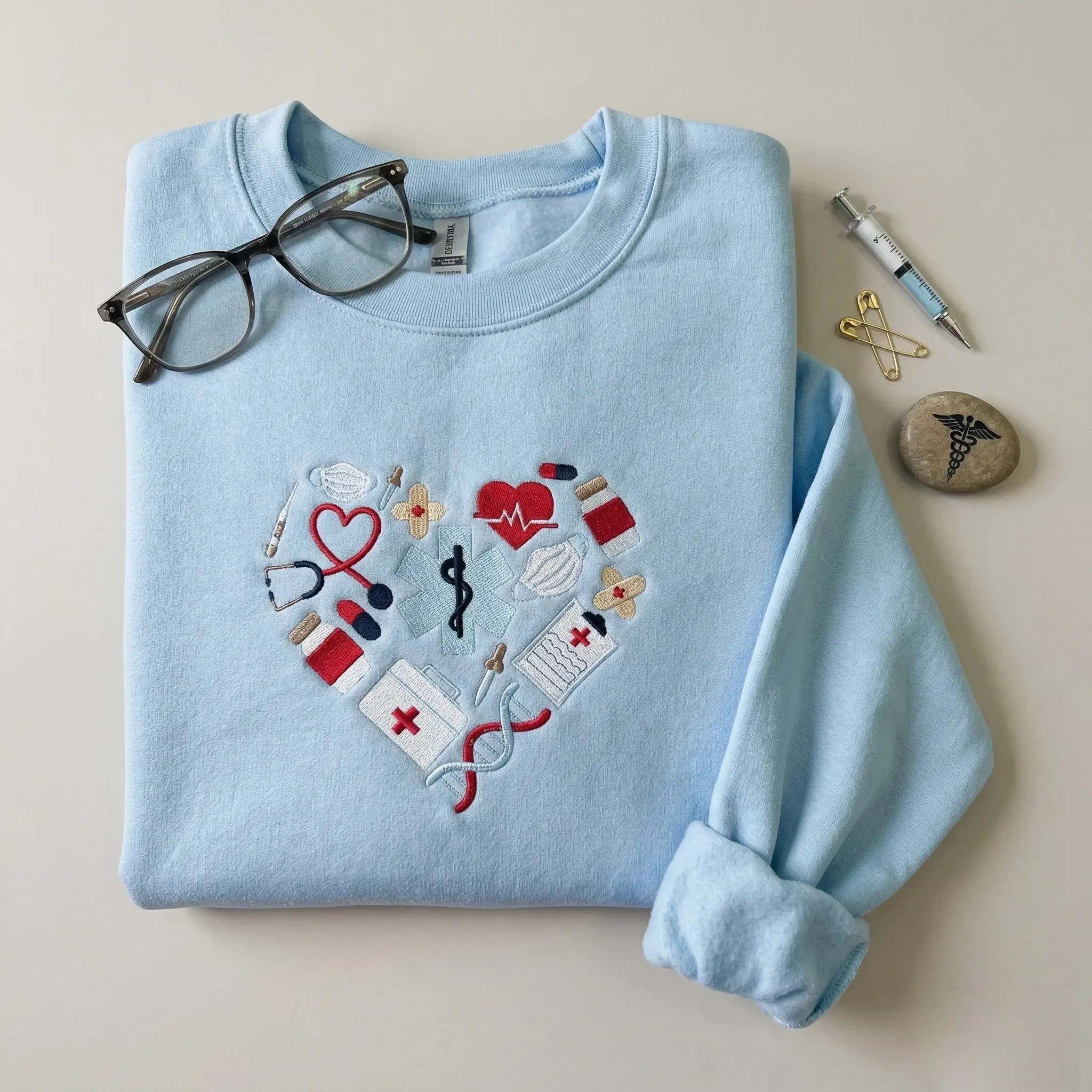 [MADE IN US] Nurse Embroidered Sweatshirt Medical Field Apparel Embroidery Womenswear Comfortable Sweaters