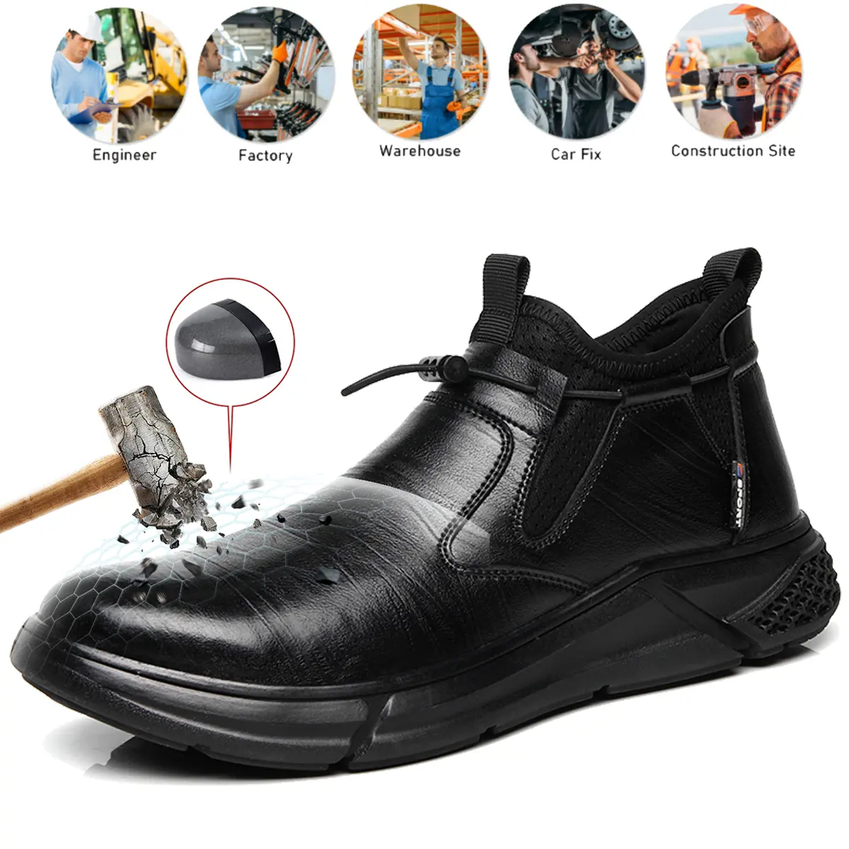 Men's Athletic Closed Mesh Waterproof Steel Toe Safety Boots - Lace-Up, Anti-Smash, Anti-Puncture Work Footwear for Industrial Warehouse Workers, Outdoor Protective Shoes, Safety Footwear, Minimalist