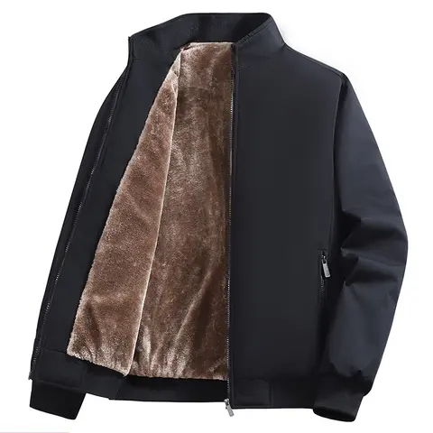 Men's Fitted Fleece Coat - Plain Long-Sleeve Warm Autumn Winter Outdoor Menswear, Minimalist Style, Modern Vibe, Versatile for Any Look, No