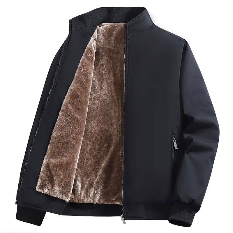 Men's Fitted Cut Simple Elegant Fleece Coat - Plain Long-Sleeve Warm Outerwear for Autumn Winter Outdoor Menswear
