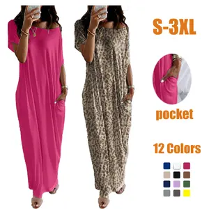 Women's Casual Loose Maxi Dress with Pockets, Short Sleeve Batwing Lounge Nightdress, Comfy Oversized T-Shirt Dress for Daily & Sleepwear, S-3XL