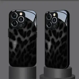 Phone Case: Black and Gray Leopard Print Pattern New Black Glass Phone Case for iPhone 11/11 Pro/11 Pro Max/iPhone 12/12 Pro/12 Pro Max/iPhone 13/13 Pro/13 Pro Max/iPhone 14/14 Plus/14 Pro/14 Pro Max/iPhone 15/15 Plus/15 Pro/15 Pro Max/iPhone 16/16