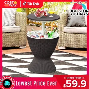 COSTWAY Cool Bar Table, 4/8/10 Gallon Beer and Wine Cooler, Rattan Style Patio Bar Tables, Height Adjustable, 3-in-1 Ice Cooler with Drainage Plug, Outdoor Cocktail Table for Deck Pool Party-Deals for You Days,4th of july decor, dad gift